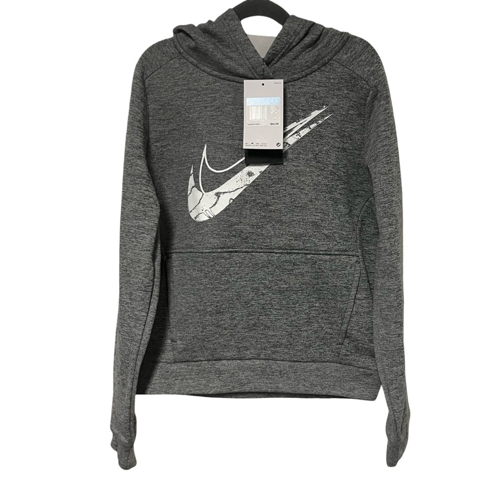 Nike Kids Therma-FIT Repel Hoodie Grey Heather Graphic Logo Size Medium